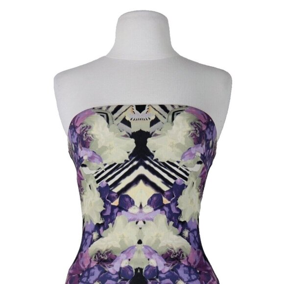 Bebe Women's XXS Black Tube Dress Floral Strapless Cocktail Summer Bodycon Midi - Picture 3 of 13